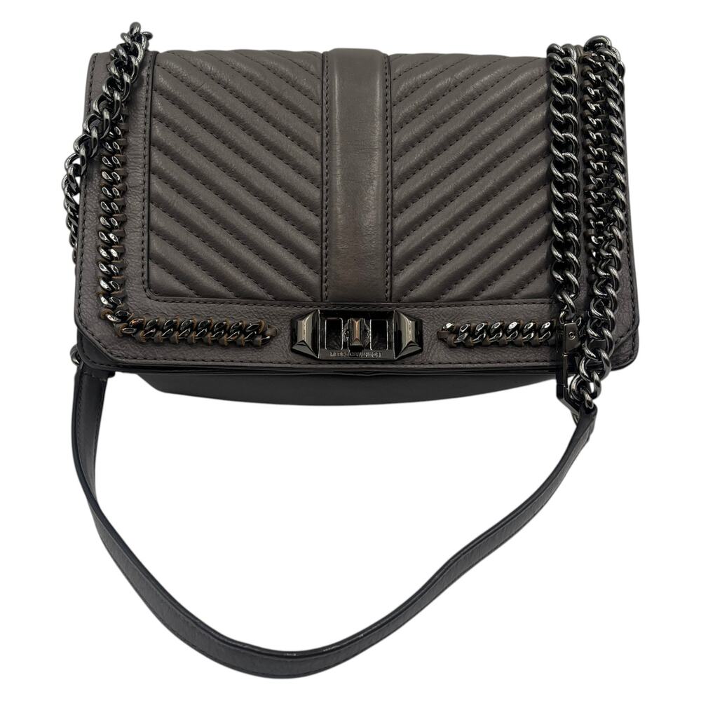 Rebecca Minkoff Crossbody Bag Shoulder Bag Leather Quilted Chevron Chain Gray
